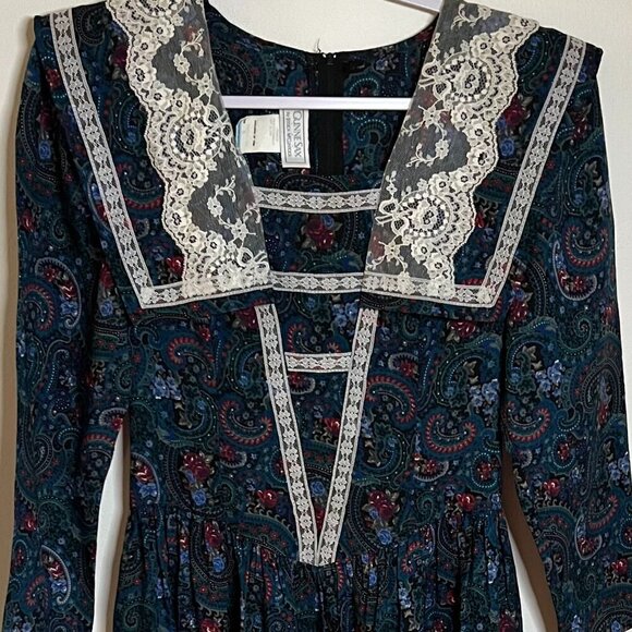 Vintage GUNNE SAX JESSICA MCCLINTOCK Prairie Ditsy Floral Paisley Dress Size 9 - Picture 3 of 10